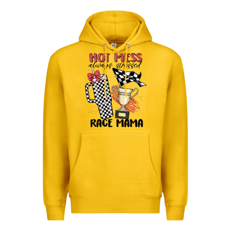 Hot Mess Always Stressed Race Mama Premium Hoodie by MaliasSmallBusiness | Teevron