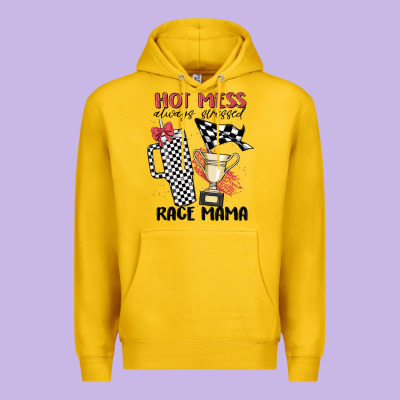 Hot Mess Always Stressed Race Mama Premium Hoodie Designed By Maliassmallbusiness
