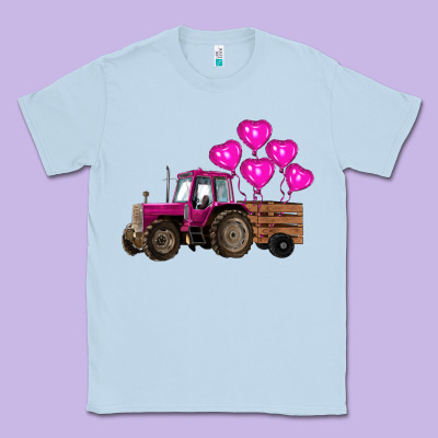 Valentine's Day Pink Tractor With Pin Heart Balloons Classic Tee Designed By Ranaportraitstore