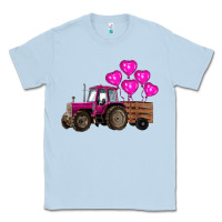 Dusty Blue valentine's day pink tractor with pin heart balloons Classic Tee - RanaPortraitStore