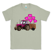 Matcha valentine's day pink tractor with pin heart balloons Classic Tee - RanaPortraitStore