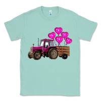 Seafoam valentine's day pink tractor with pin heart balloons Classic Tee - RanaPortraitStore