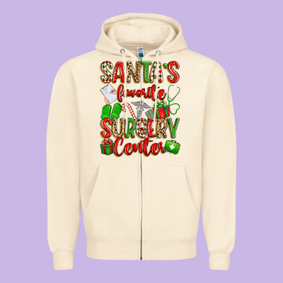 Santa's Favorite Surgery Center Png Sublimation De Zipper Hoodie Designed By Texasbilliewilder