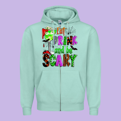 Eat Drink And Be Scary Zipper Hoodie Designed By Zillion Design Studio