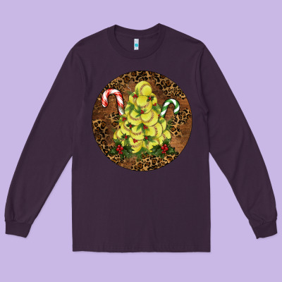 Long Sleeve Tee Softball leopard christmas