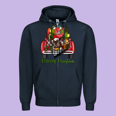 Merry Christmas Truck Zipper Hoodie Designed By Ranaportraitstore