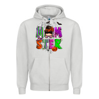 Dove Grey halloween momster messy bun Zipper Hoodie - Zillion Design Studio