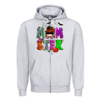 Heather Grey halloween momster messy bun Zipper Hoodie - Zillion Design Studio