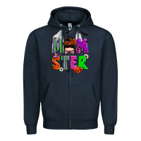 Navy halloween momster messy bun Zipper Hoodie - Zillion Design Studio