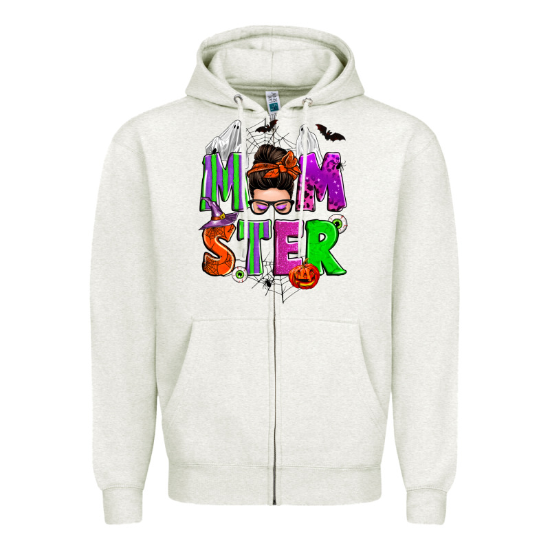 Halloween Momster Messy Bun Zipper Hoodie by Zillion Design Studio | Teevron