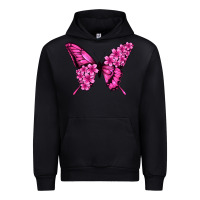 Black Floral pink butterfly Urban Hoodie - NancyCooperArtShop