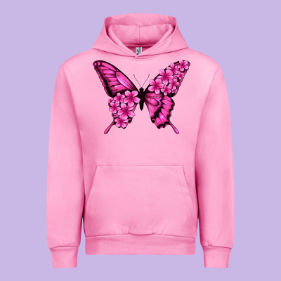 Floral Pink Butterfly Urban Hoodie Designed By Nancycooperartshop