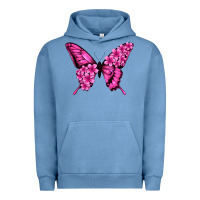 Pigment Pebble Blue Floral pink butterfly Urban Hoodie - NancyCooperArtShop
