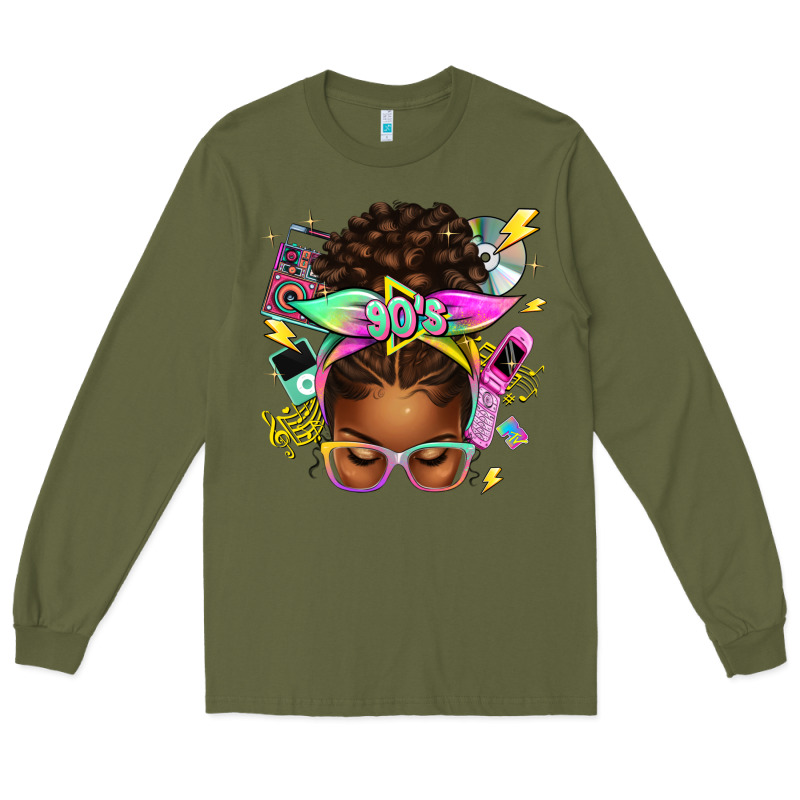 90s Afro Messy Bun Long Sleeve Tee by texasbilliewilder | Teevron
