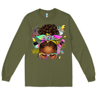 Army Green 90s afro messy bun Long Sleeve Tee - texasbilliewilder