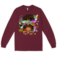 Burgundy 90s afro messy bun Long Sleeve Tee - texasbilliewilder