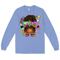Colony Blue 90s afro messy bun Long Sleeve Tee - texasbilliewilder