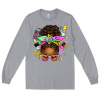 Heather Grey 90s afro messy bun Long Sleeve Tee - texasbilliewilder