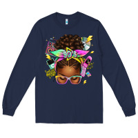 Navy 90s afro messy bun Long Sleeve Tee - texasbilliewilder