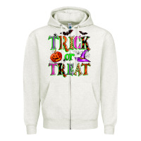 Oatmeal Heather trick or treat Zipper Hoodie - Zillion Design Studio