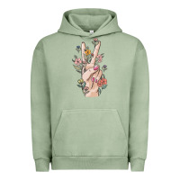 Pigment Oil Green hand peace sign Urban Hoodie - MaliasSmallBusiness
