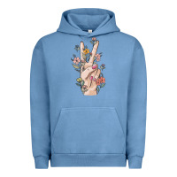 Pigment Pebble Blue hand peace sign Urban Hoodie - MaliasSmallBusiness