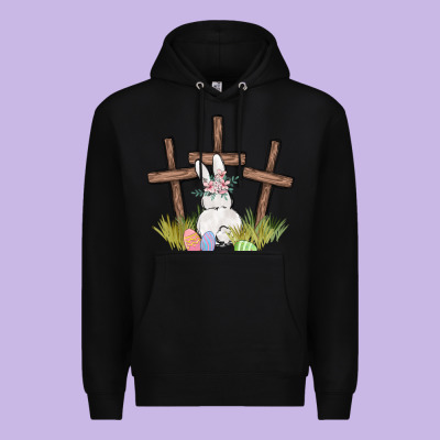 Floral Watercolor Easter Bunny Cross Premium Hoodie Designed By Maliassmallbusiness