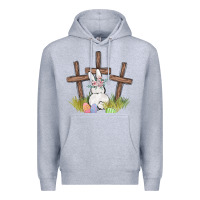 Heather Grey floral watercolor easter bunny cross Premium Hoodie - MaliasSmallBusiness