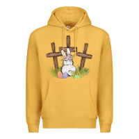 Mustard floral watercolor easter bunny cross Premium Hoodie - MaliasSmallBusiness