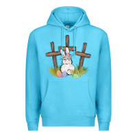 Ocean Blue floral watercolor easter bunny cross Premium Hoodie - MaliasSmallBusiness