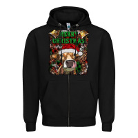 Black merry christmas heifer with cowbells Zipper Hoodie - RanaPortraitStore