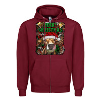 Burgundy merry christmas heifer with cowbells Zipper Hoodie - RanaPortraitStore