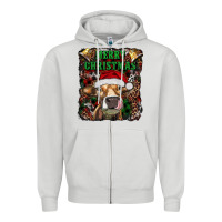 Dove Grey merry christmas heifer with cowbells Zipper Hoodie - RanaPortraitStore