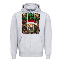 Heather Grey merry christmas heifer with cowbells Zipper Hoodie - RanaPortraitStore
