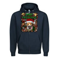 Navy merry christmas heifer with cowbells Zipper Hoodie - RanaPortraitStore