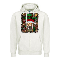 Oatmeal Heather merry christmas heifer with cowbells Zipper Hoodie - RanaPortraitStore