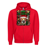 Red merry christmas heifer with cowbells Zipper Hoodie - RanaPortraitStore