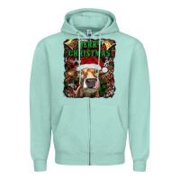 Seafoam merry christmas heifer with cowbells Zipper Hoodie - RanaPortraitStore