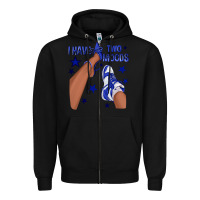 Black I Have Two Moods Royal Blue Sneakers Afro Girl Zipper Hoodie - texasbilliewilder
