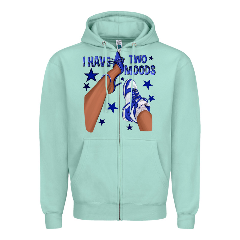 I Have Two Moods Royal Blue Sneakers Afro Girl Zipper Hoodie by texasbilliewilder | Teevron