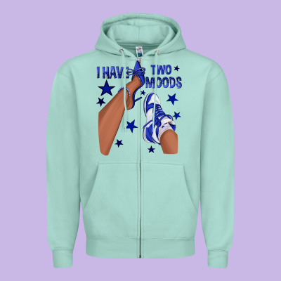 I Have Two Moods Royal Blue Sneakers Afro Girl Zipper Hoodie Designed By Texasbilliewilder