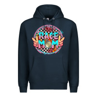 Navy race mom with leopard and peace hand Premium Hoodie - AdoDesignShop