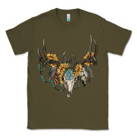 Army Green boho deer skull sunflowers and gemstone Classic Tee - RanaPortraitStore