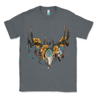 Charcoal Heather boho deer skull sunflowers and gemstone Classic Tee - RanaPortraitStore