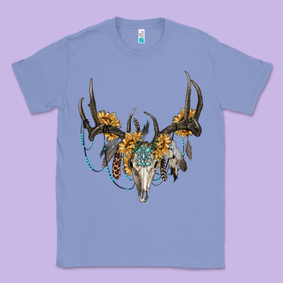 Boho Deer Skull Sunflowers And Gemstone Classic Tee Designed By Ranaportraitstore