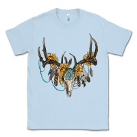 Dusty Blue boho deer skull sunflowers and gemstone Classic Tee - RanaPortraitStore