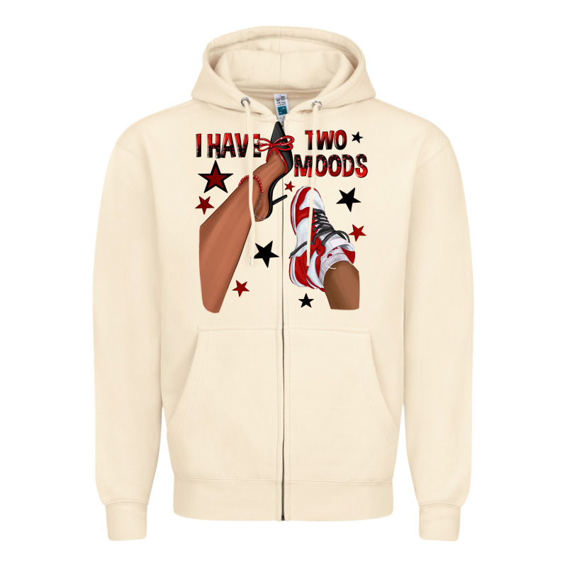 I Have Two Moods Black And Red Sneakers Afro Girl Zipper Hoodie by texasbilliewilder | Teevron