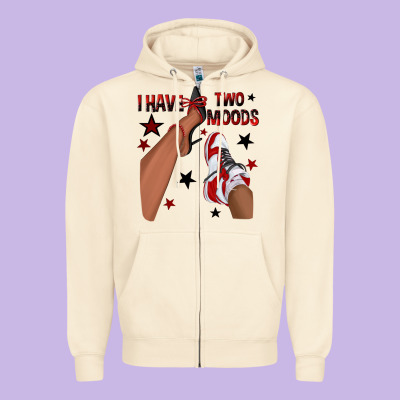 I Have Two Moods Black And Red Sneakers Afro Girl Zipper Hoodie Designed By Texasbilliewilder