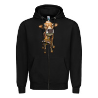 Black heifer cow with cow bell Zipper Hoodie - RanaPortraitStore