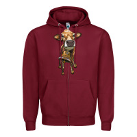 Burgundy heifer cow with cow bell Zipper Hoodie - RanaPortraitStore